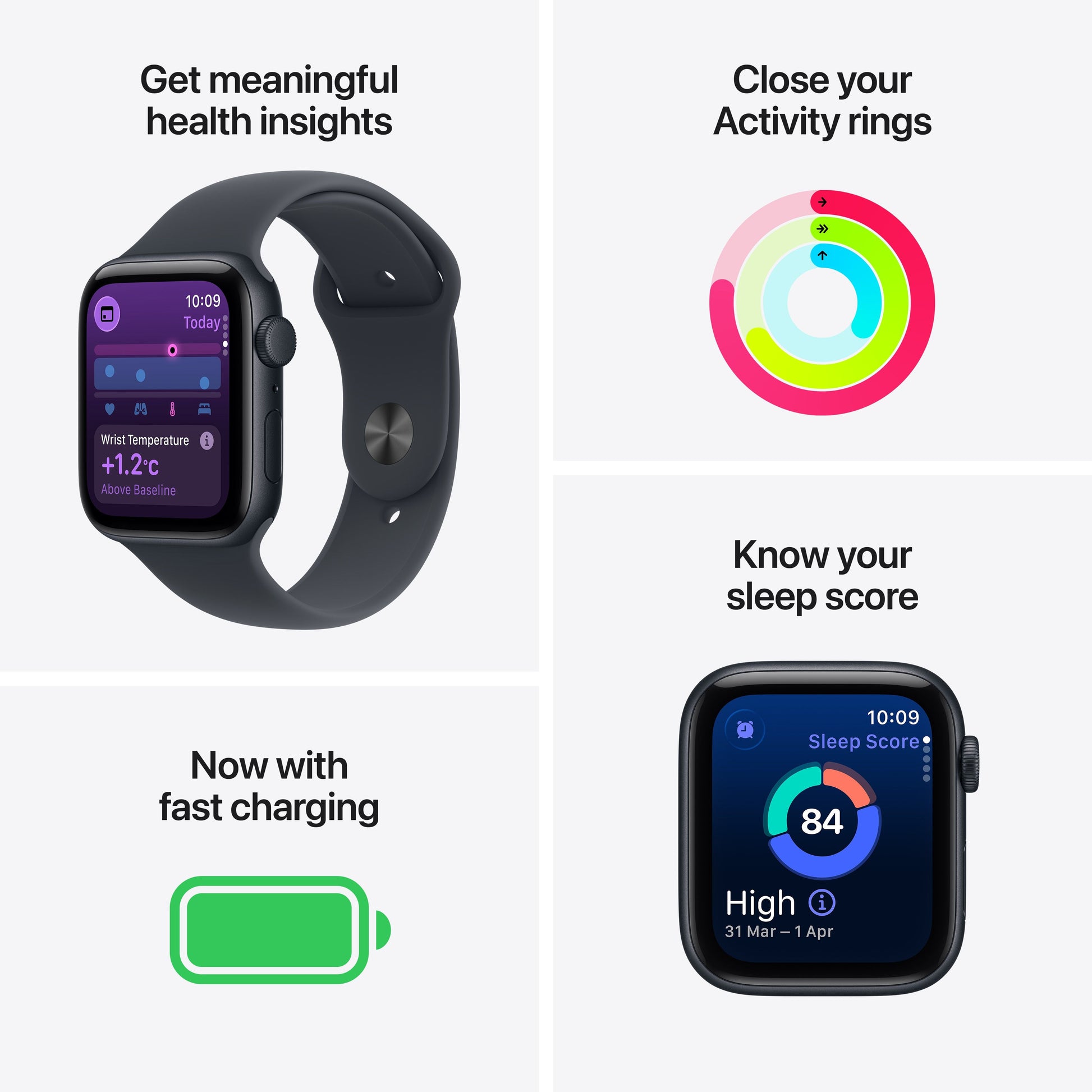 Apple Watch SE 3 GPS 44mm Midnight Aluminium Case with Midnight Sport Band - S/M